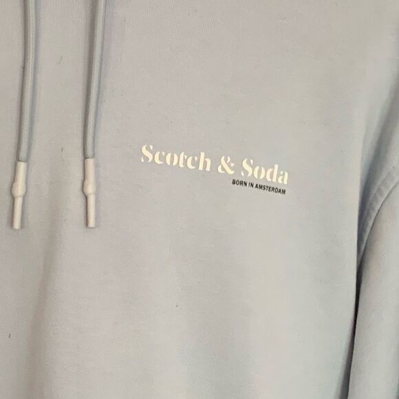 Scotch & Soda Born in Amsterdam Organic Cotton Hoodie Sweatshirt Baby Blue Sz L - Picture 5 of 12